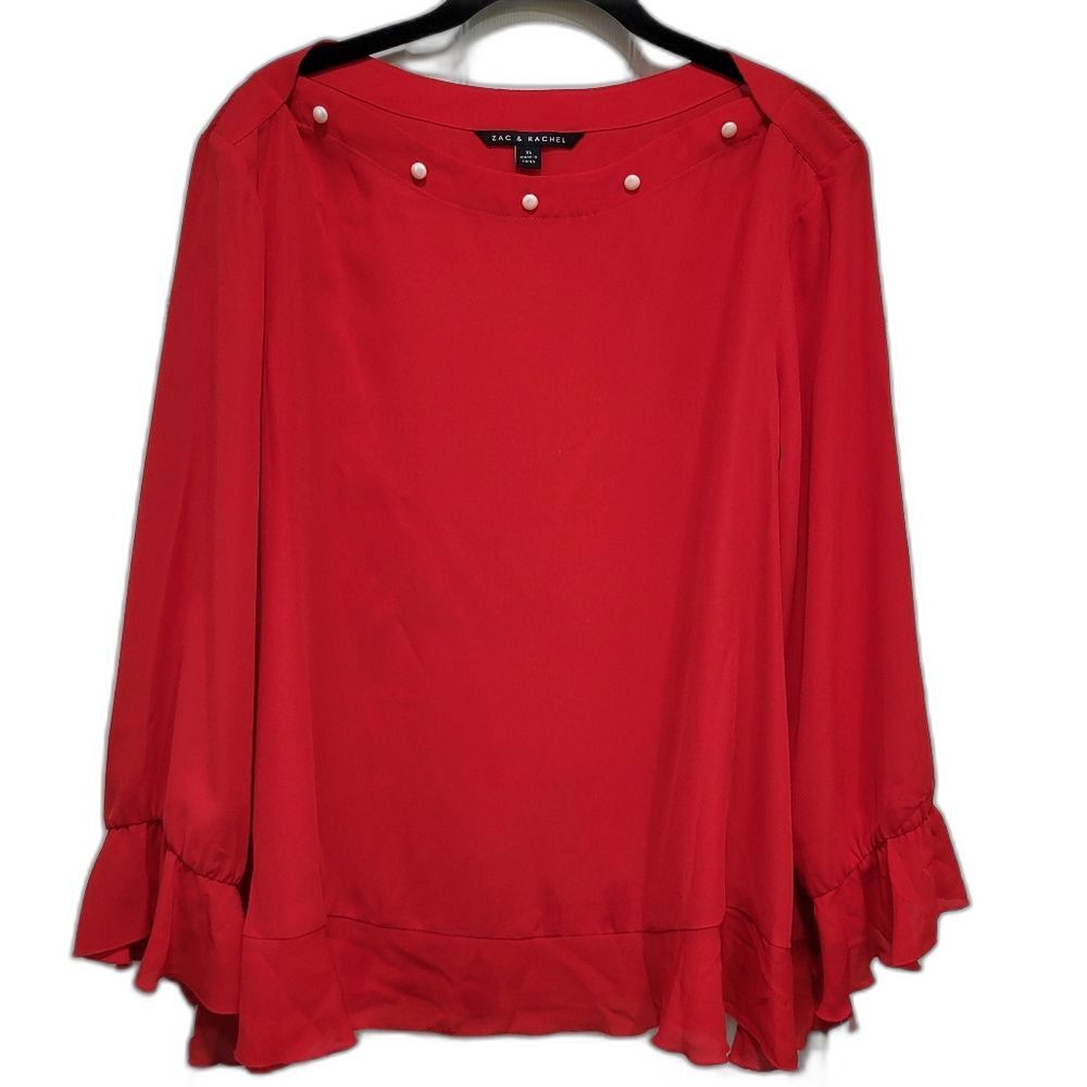 NEW Red Blouse with Ruffled Sleeves- XL